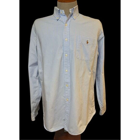 Ralph Lauren Gingham Button Down Oxford Shirt Sz. L Blue/White - Picture 2 of 12
